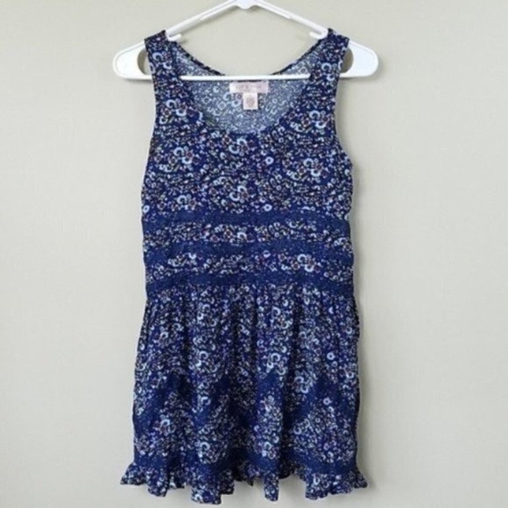 Zoe & Rose Band of Gypsies Navy Blue Boho Floral Dress Size Girls XL